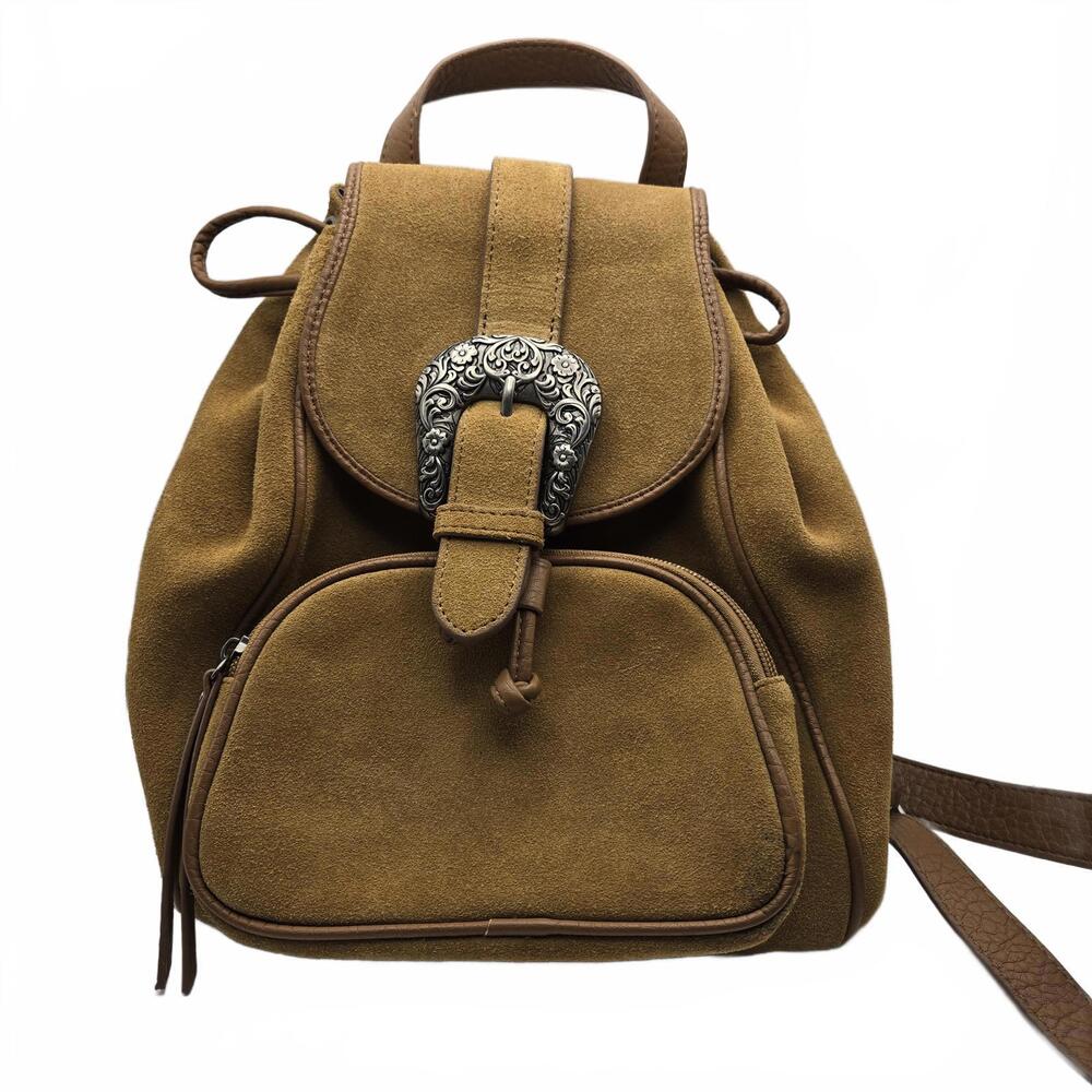 DSI America Backpack Style Suede Leather Purse with Western Buckle Detail